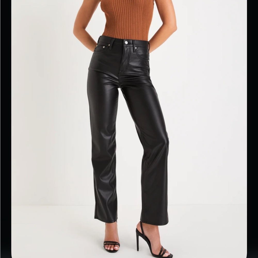 Daze Denim Black Vegan Leather Straight‎ Pants Size 28